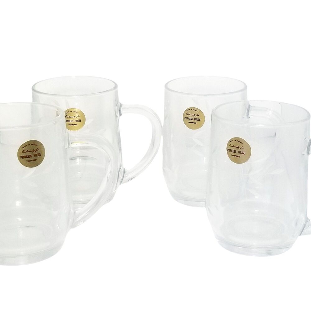 Princess House Crystal Heritag Mugs Set Of 4 Tempered Glass Made In France